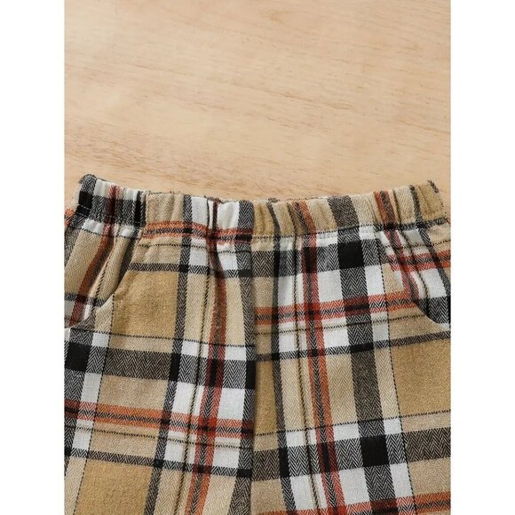 Baby's Plaid Pattern Summer Casual Outfit, Short Sleeve Golf Shirt & Shorts, - Picture 3 of 5